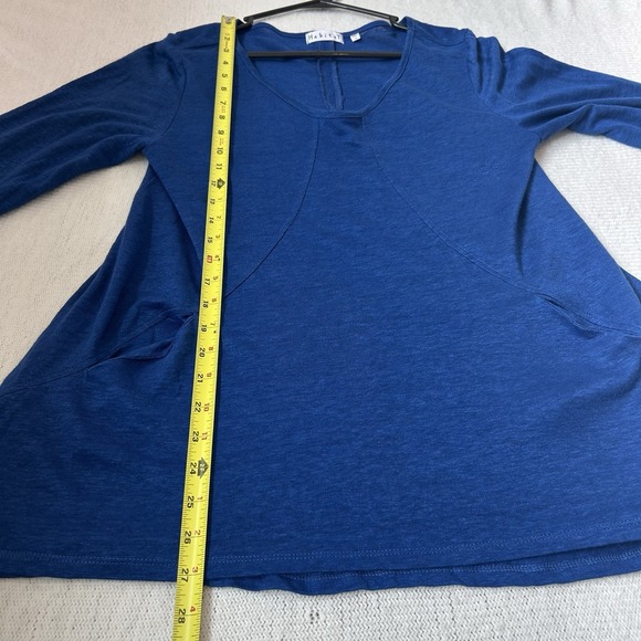 Habitat Linen Tunic Sz S Blue Lagenlook Lightweight Blouse Boatneck 3/4 Sleeves - Picture 10 of 13